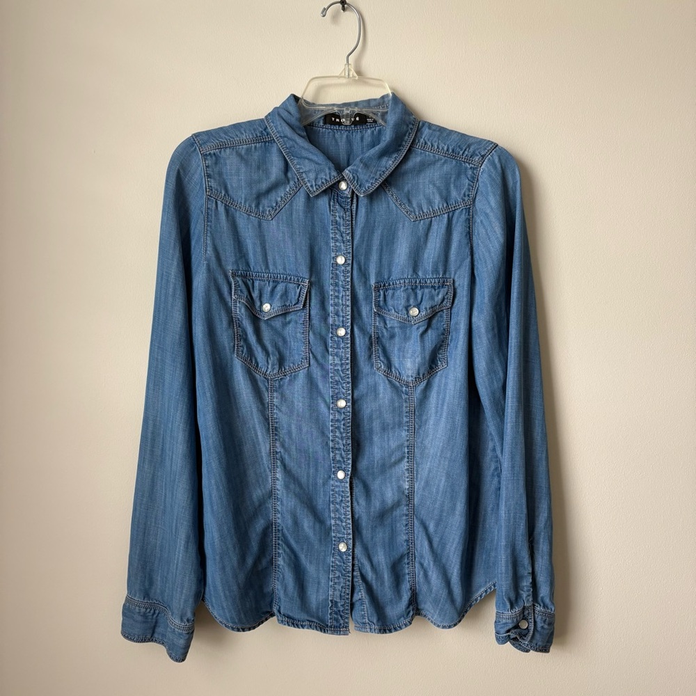 Trouvé Chambray Denim Button-Up Shirt Size Small